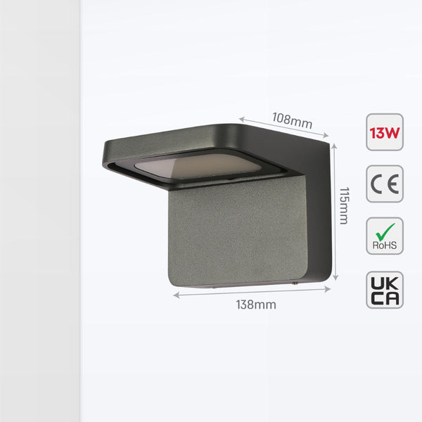 Luz de pared LED exterior de 13W, ideal para patios y entradas con estilo moderno y elegante.