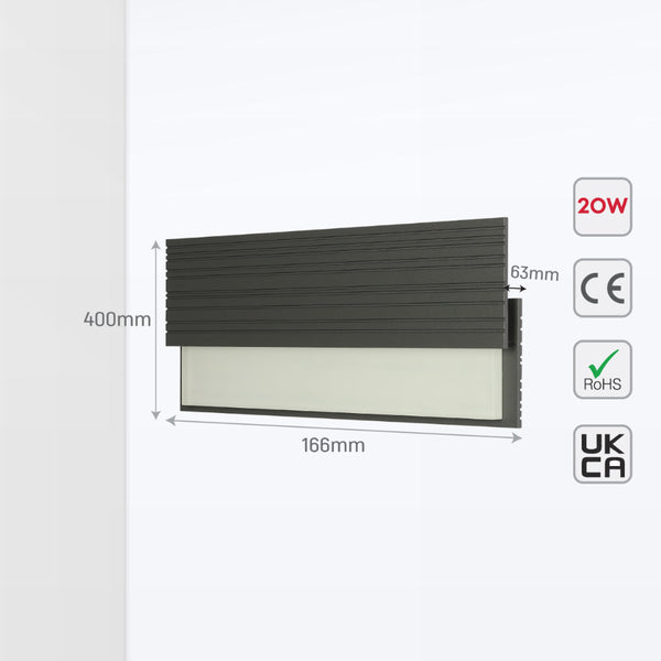 Luz de pared LED exterior monolític de 20W, ideal para jardines y patios con estilo moderno y contemporáneo.
