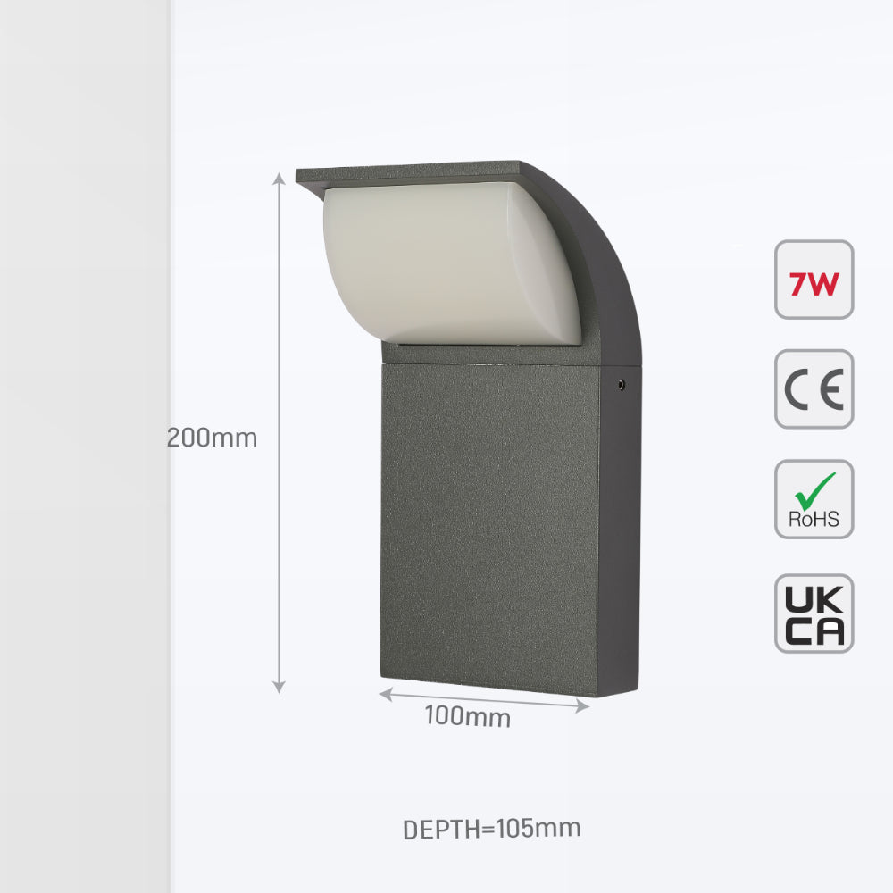 Imagen de una lámpara de pared LED exterior con diseño moderno, ideal para patios y entradas, proporcionando luz cálida y eficiente.