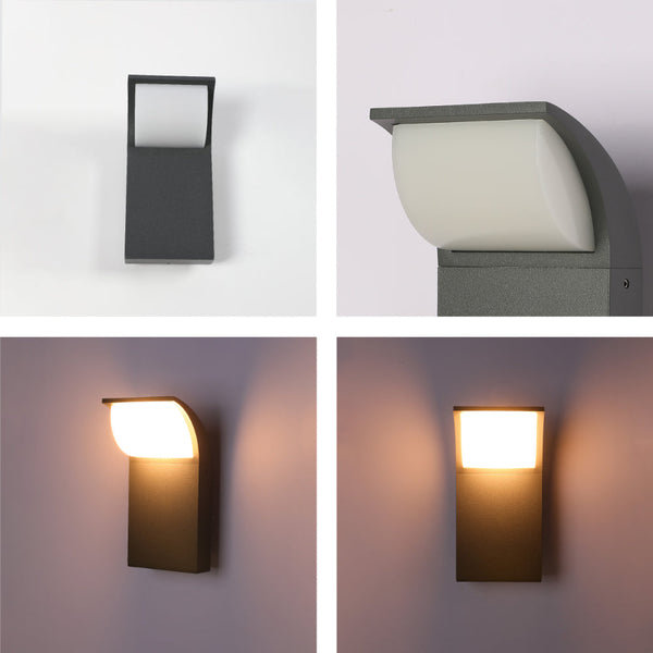 Lámpara de pared LED para exteriores, ideal para jardines modernos, con diseño minimalista y luz cálida de 3000K.