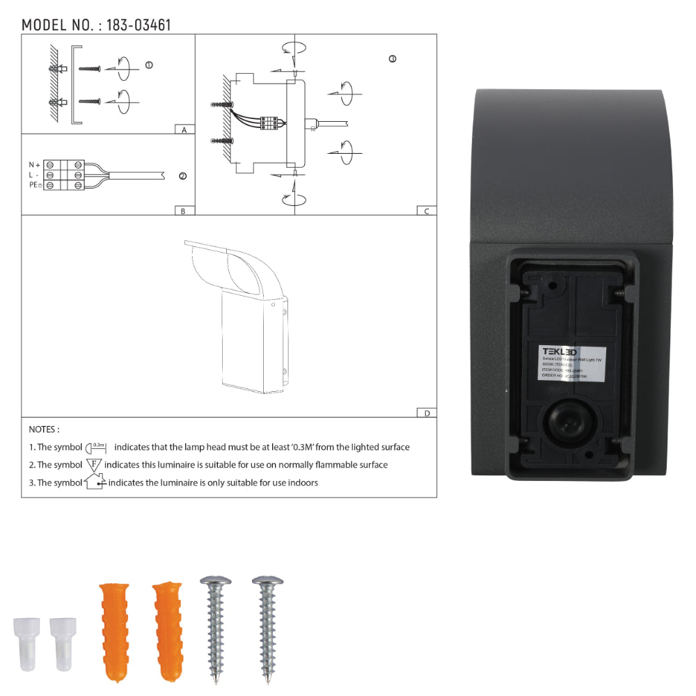 Luz LED de pared exterior con diseño moderno, ideal para iluminar patios o jardines en decoraciones contemporáneas.