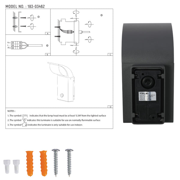 Luz de pared LED exterior, minimalista, ideal para patios con decoración moderna.