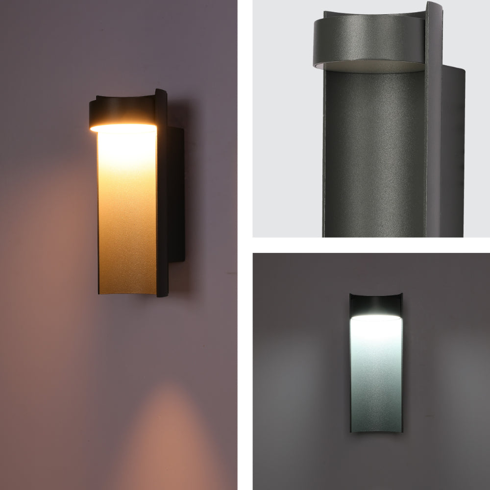 Luz de pared LED exterior de bambú, ideal para patios modernos, ajustable con temperatura de color de 3000K a 6500K.