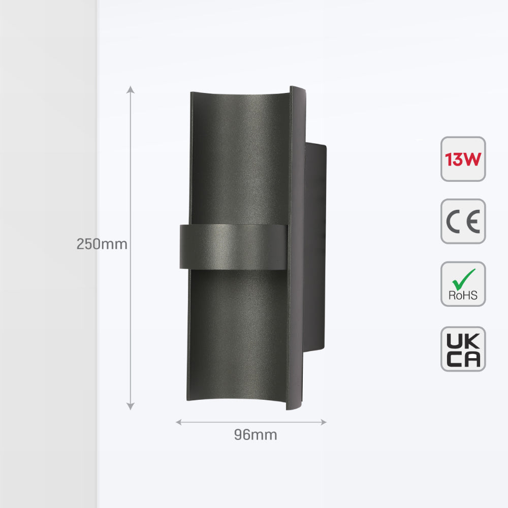 Luz de pared exterior de bambú LED, ideal para patios modernos, con opciones de temperatura de color 3000K, 4000K y 6500K.