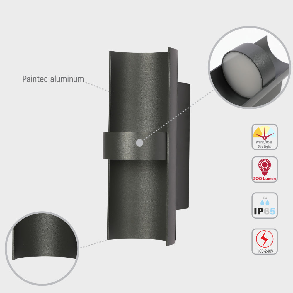 Luz de pared exterior LED de bambú, ideal para jardines contemporáneos, con temperatura ajustable de 3000K a 6500K.