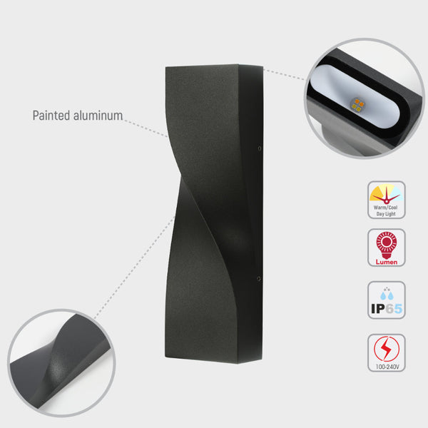 Luz de pared LED exterior ajustable, ideal para jardines modernos, con tres temperaturas de color y diseño contemporáneo.