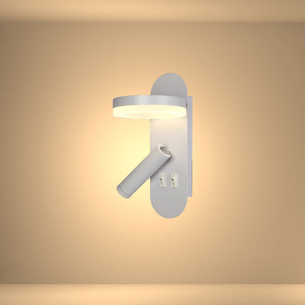 Luz de lectura LED de pared en forma de halo, perfecta para dormitorios modernos con un diseño minimalista y funcional.