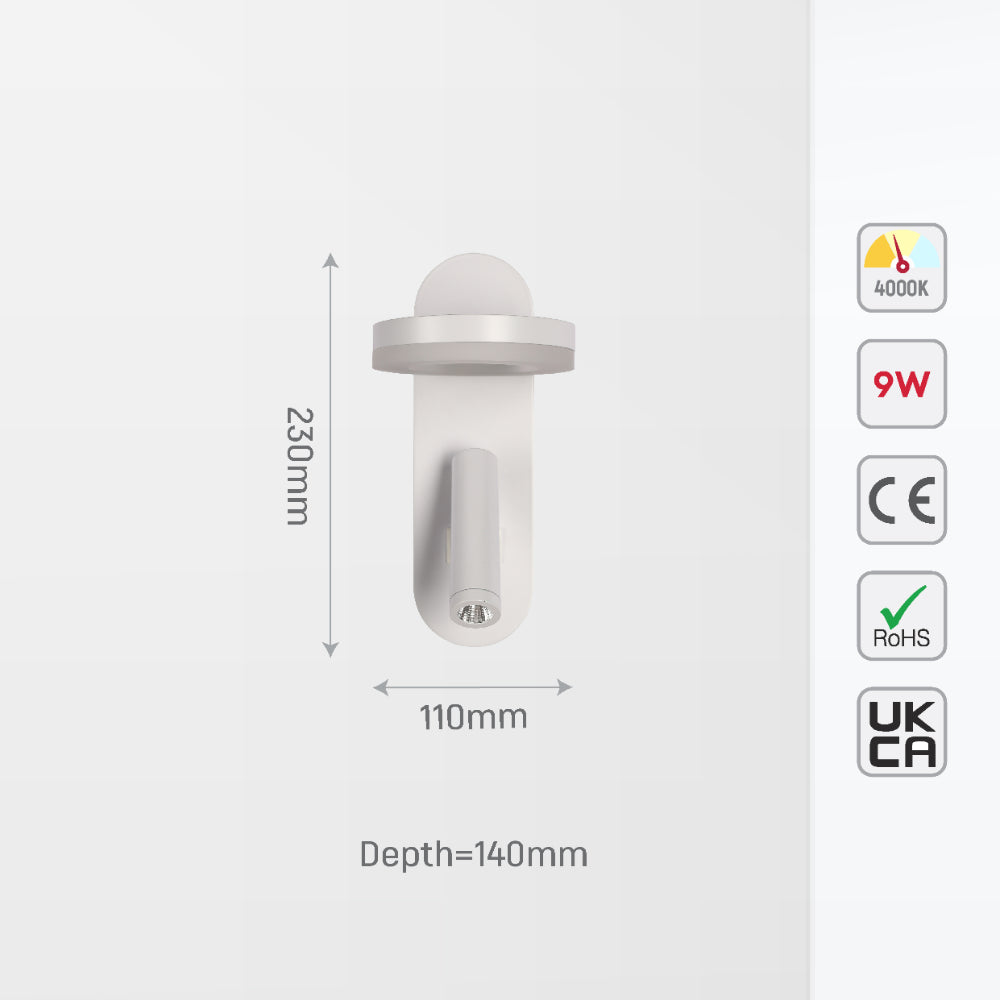 Luz de lectura LED en forma de halo, ideal para dormitorios modernos, combinando estilo y funcionalidad en un práctico aplique de pared.