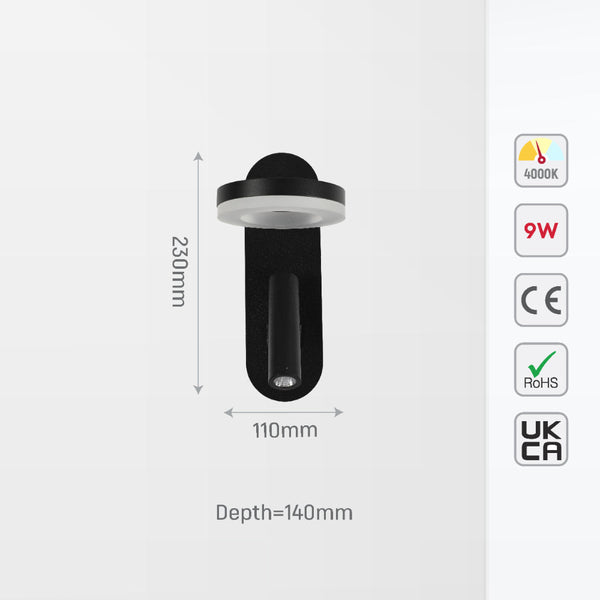 Luz de lectura LED de pared tipo halo, ideal para dormitorios modernos, aportando un toque elegante con su diseño minimalista.