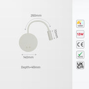 Lámpara de pared LED tipo gooseneck para lectura, ideal en dormitorios con decoración moderna y elegante, para una iluminación acogedora.