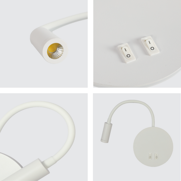 Lámpara de pared LED gooseneck ideal para leer en dormitorios modernos, combinando funcionalidad y estilo contemporáneo.