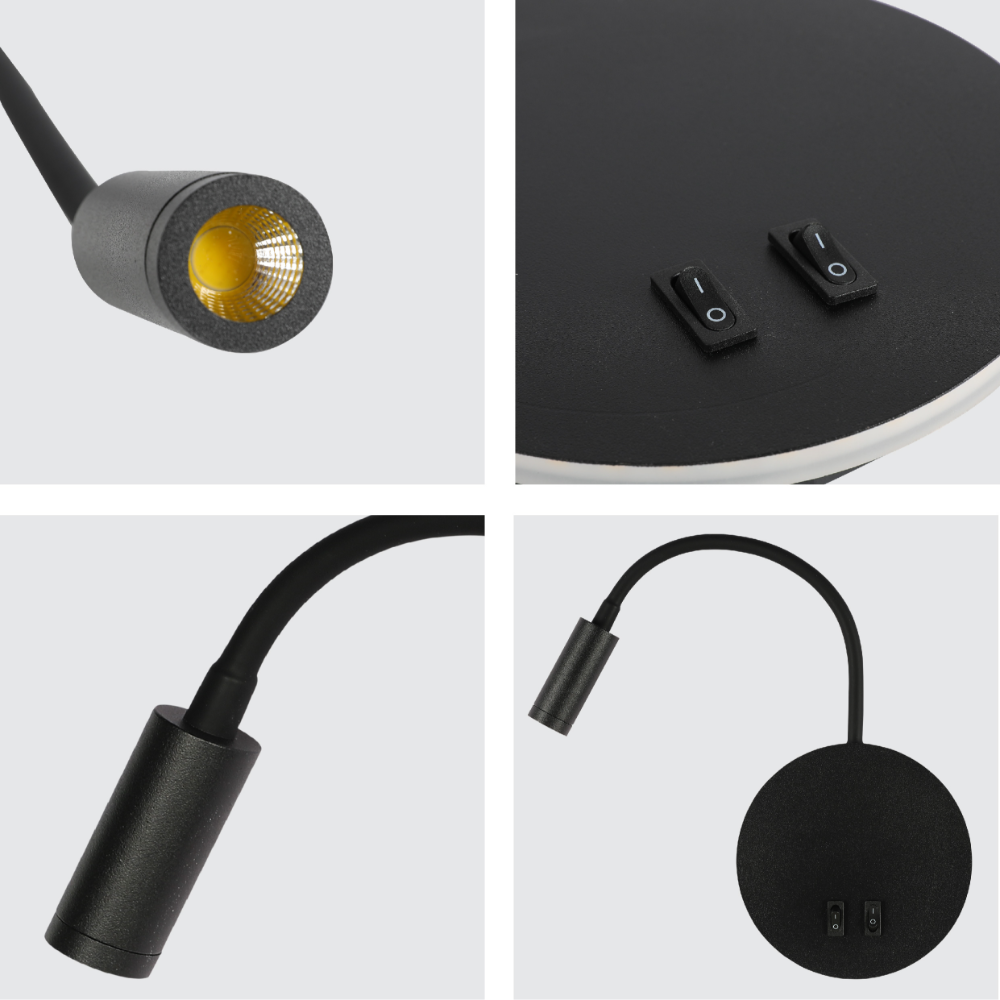 Luz de pared LED articulada ideal para lectura en habitaciones modernas, perfecta para crear un ambiente acogedor y funcional junto a la cama.