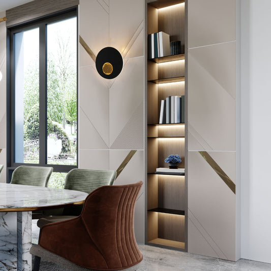 Imagen principal de un aplique de pared LED negro, ideal para espacios modernos y minimalistas como salas o oficinas.