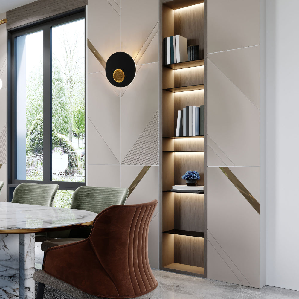 Imagen principal de un aplique de pared LED negro, ideal para espacios modernos y minimalistas como salas o oficinas.