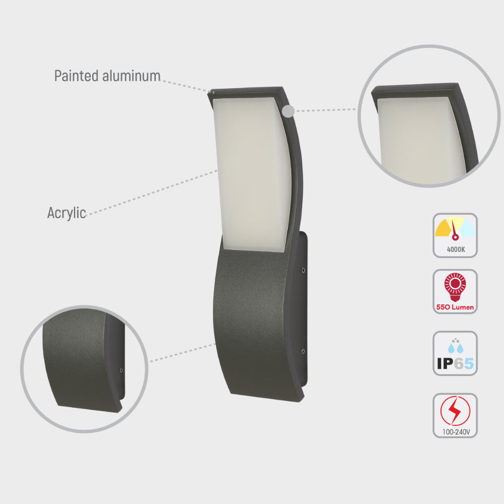Luz de pared LED rectangular ondulada para exteriores, ideal para decorar patios con estilo contemporáneo y funcionalidad.