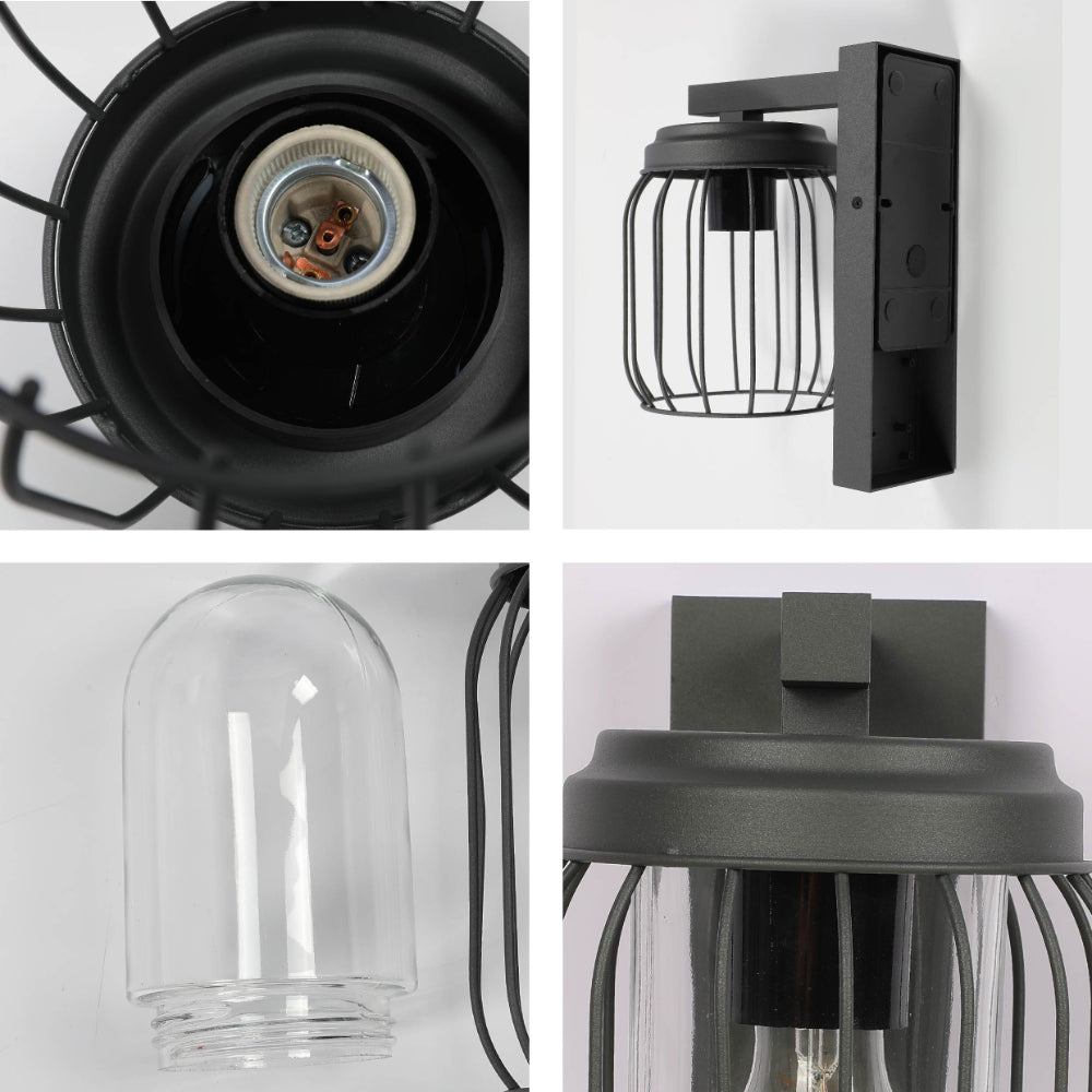 Lámpara de pared exterior, modelo Tuela, acabado gris oscuro, ideal para iluminar patios con estilo contemporáneo.