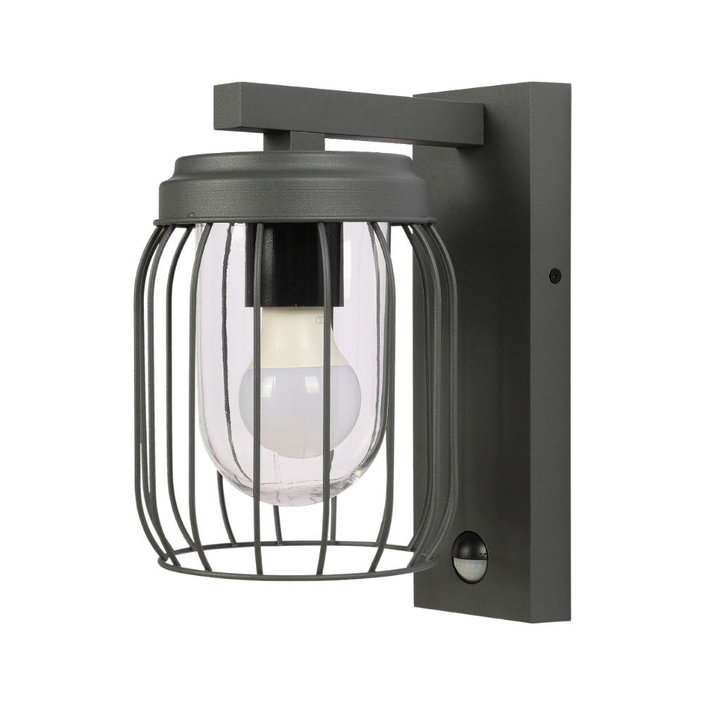 Luz de pared exterior de estilo moderno, ideal para jardines o patios con decoración contemporánea, fabricada en gris oscuro.