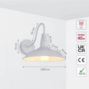 Size and specs of White Swan Step Metal Industrial Retro Wall Light with E27 Fitting | TEKLED 151-19610