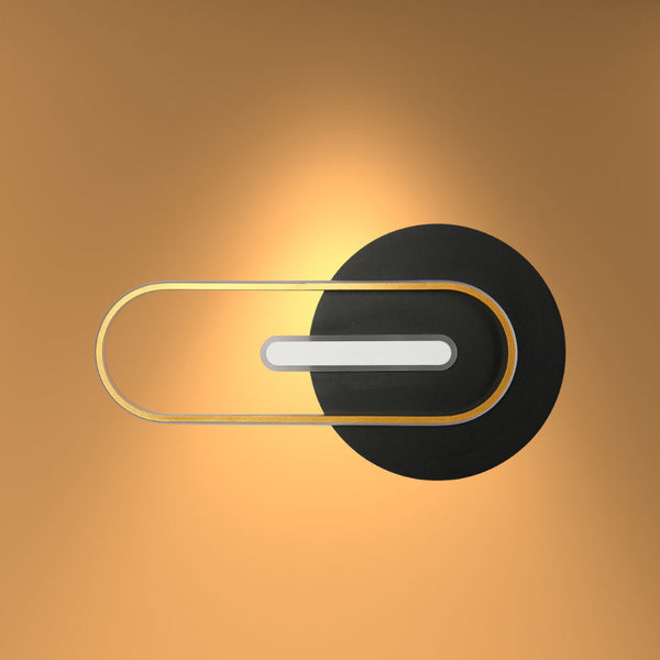 Luz LED de pared y techo en forma de eclipse, ideal para espacios modernos y minimalistas como salones y oficinas.
