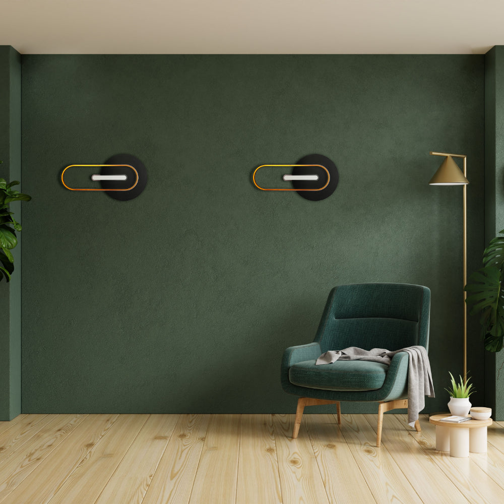 Luz de pared y techo LED Eclipse, diseño negro moderno, ideal para salas de estar o entradas con decoraciones contemporáneas.