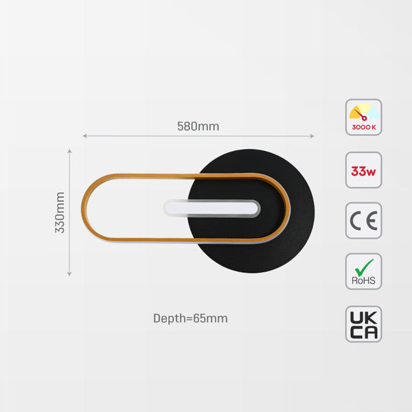 Luz de pared y techo LED en estilo moderno, ideal parasalas de estar o dormitorios contemporáneos, con elegante diseño negro.