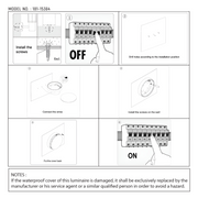 Dibujo técnico de luz empotrada LED, ideal para patios y entradas, con diseño moderno y clasificación IP65 para uso exterior.