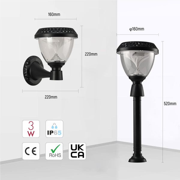 Luz solar de pared con diseño elegante, ideal para jardines y espacios exteriores, complementando una decoración contemporánea.