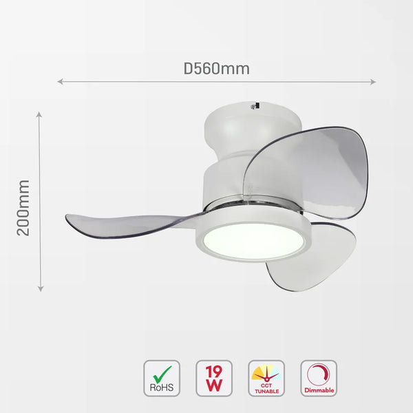 Size and technical specs of the Lyustra LED Fan Lamp White 19W 22inch (TEKLED)-158-19529-158-19529