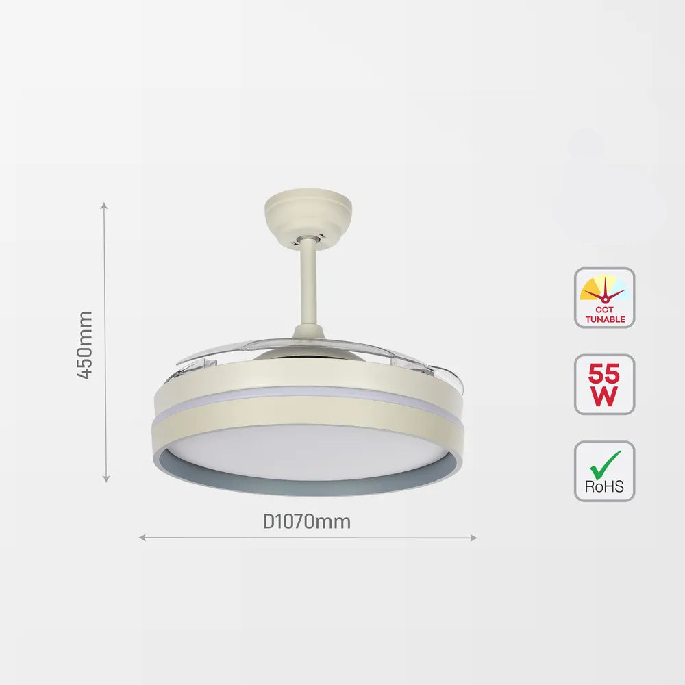 Size and technical specs of the Lyustra LED Fan Lamp White 55W 42inch (TEKLED)-158-19525-158-19525