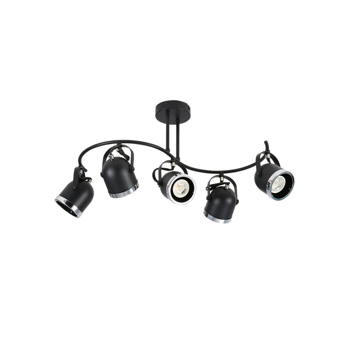 Imagen principal de foco de 5 vías en forma de S negro y cromo con portalámparas GU10 | TEKLED 172-03108