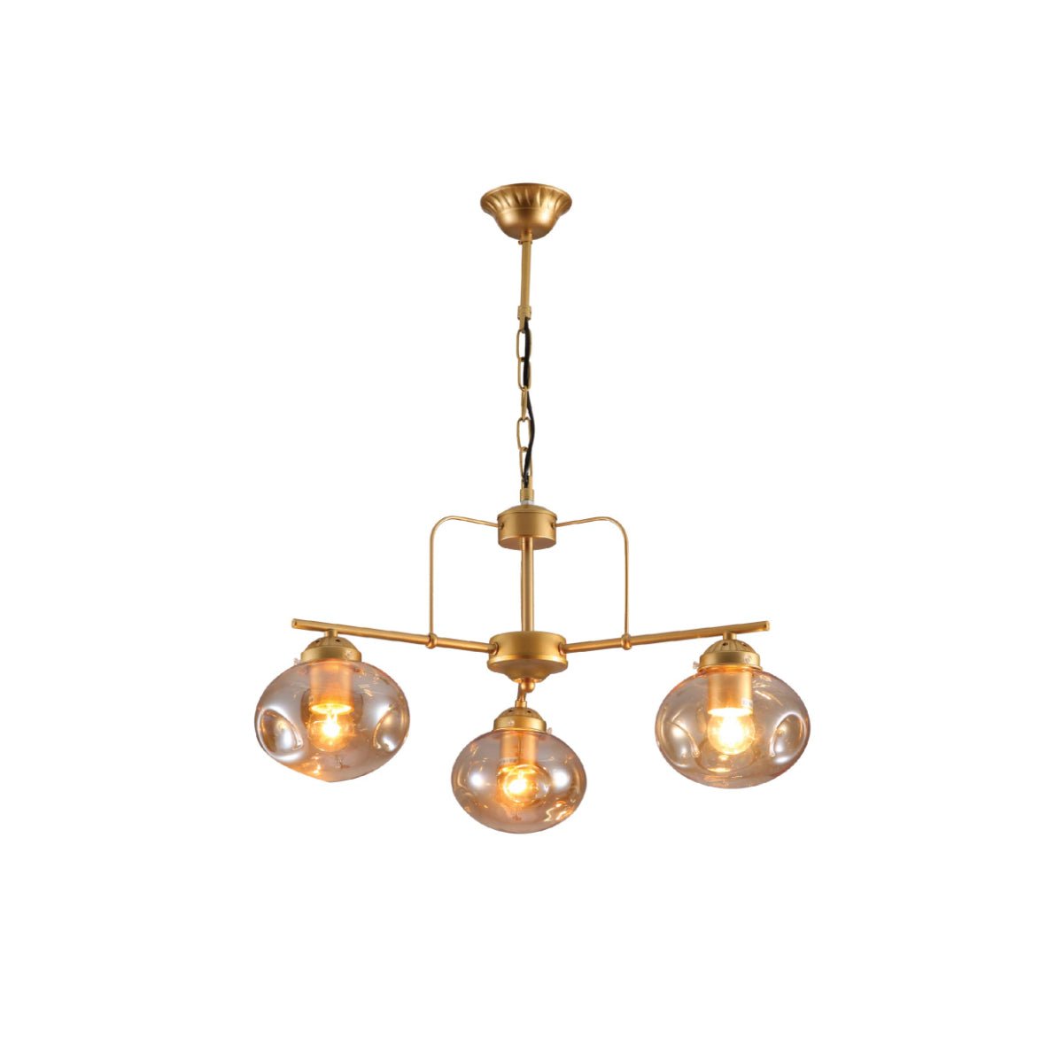 Main image of Gold Metal Rod Arm Amber Globe Glass Ceiling Light with E27 Fittings | TEKLED 159-17644