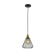 Black metal caged funnel pendant light with e27 fitting main