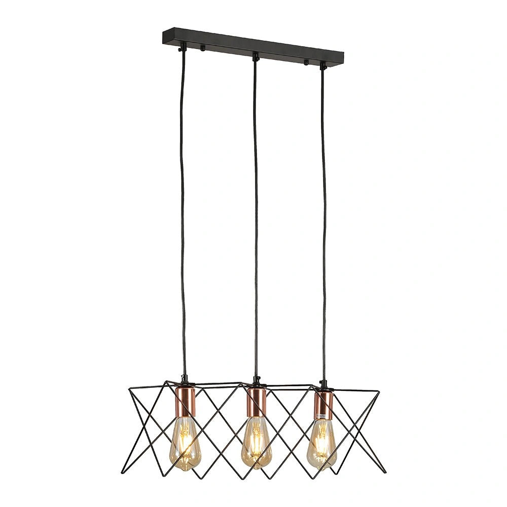 Black metal caged island chandelier with 3xe27 main