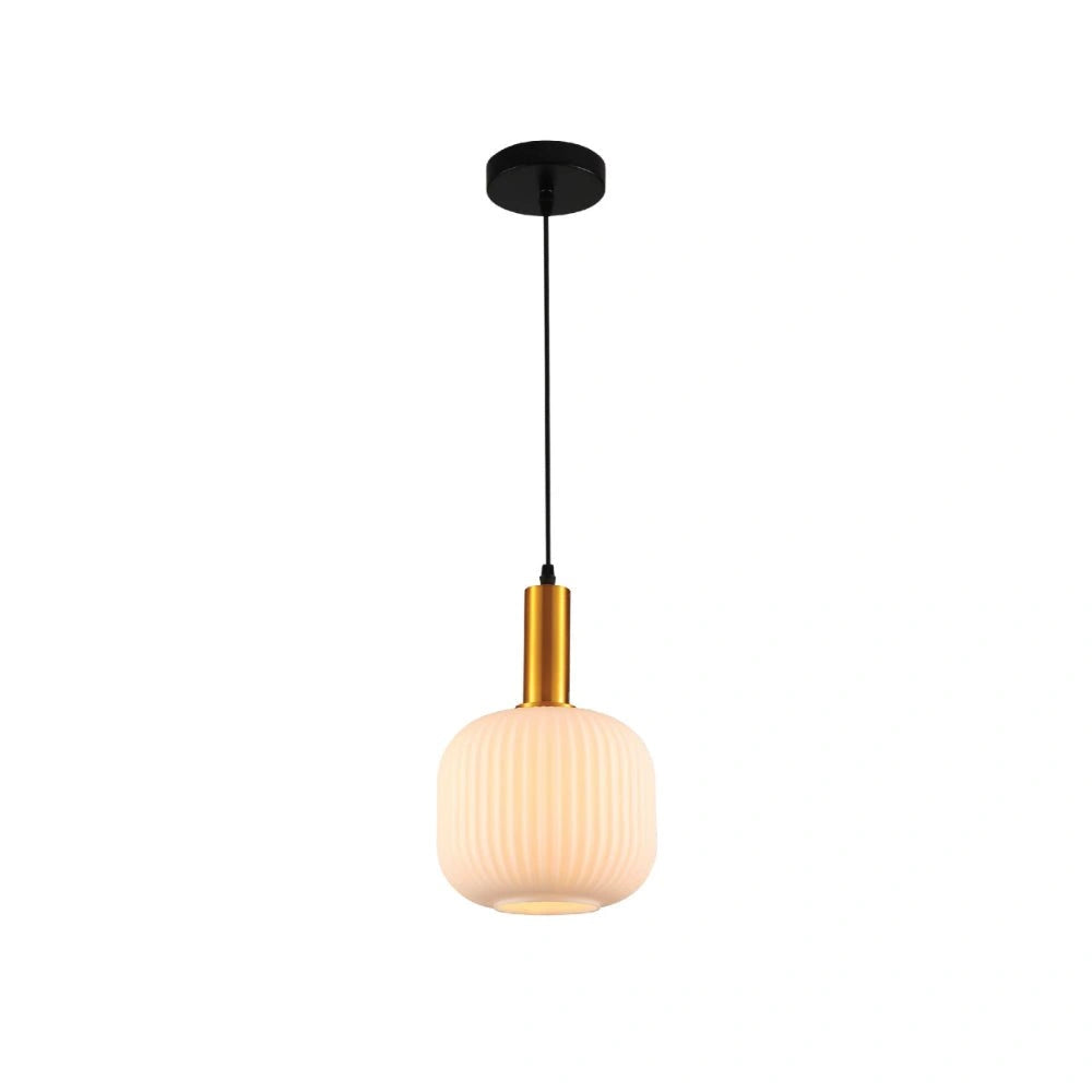 Main image of Sawyer Ribbed Fluted Reeded Maloto Lantern Green Opal Purple Amber Glass Pendant Ceiling Light E27 Gold Metal Top | TEKLED 150-18720