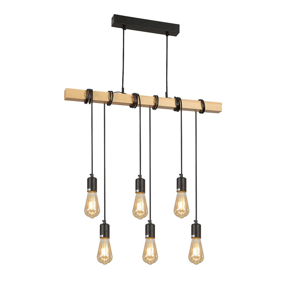 Candelabro colgante con varilla de madera de madera y 6xe27 main