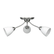 White glass chrome semi-flush ceiling light with 3xE27 main