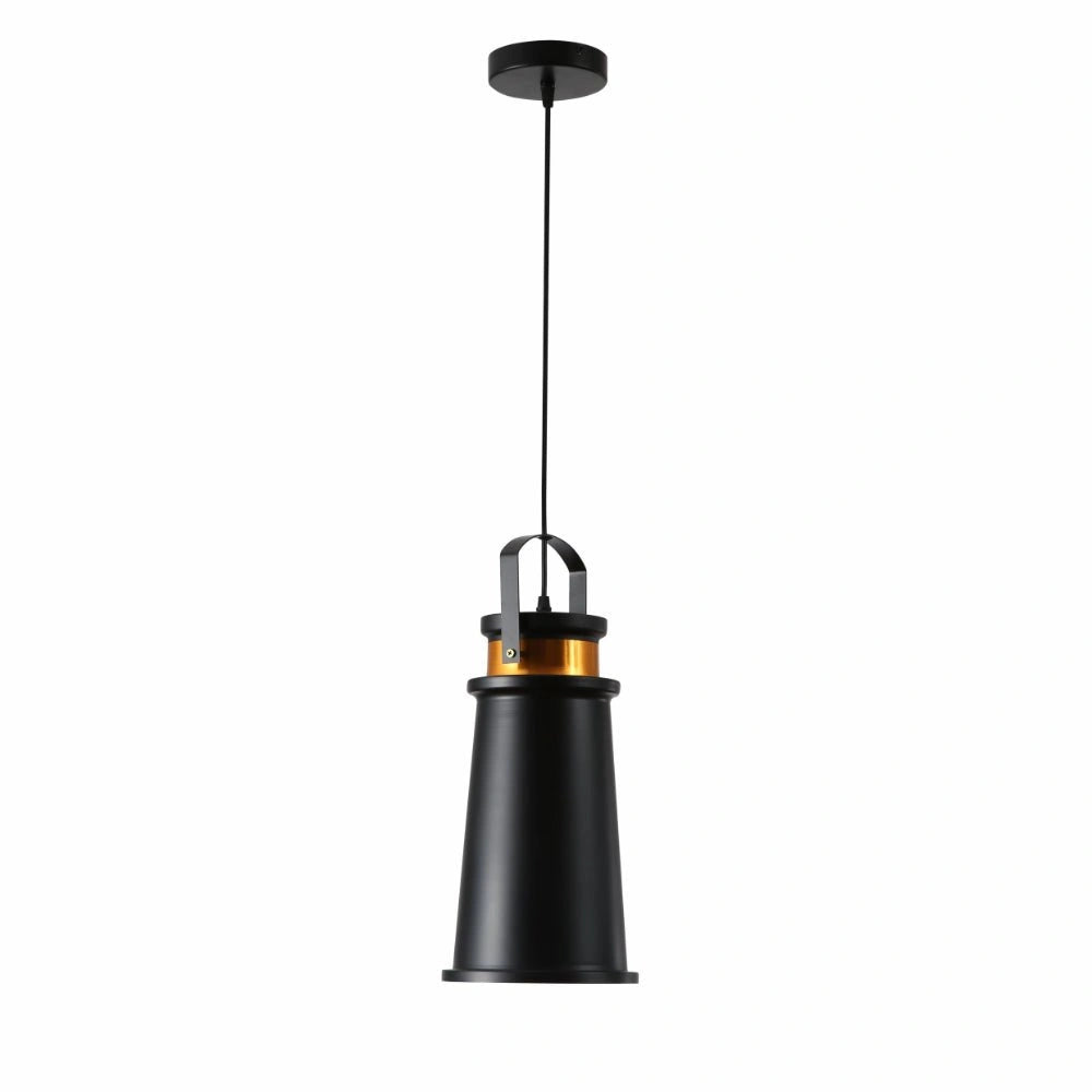 Main image of Loft Cafe Bar Counter Exhibition Hall Pub Aisle Indoor Black Funnel Handled Black Gold Metal Pendant Ceiling Light E27 | TEKLED 150-17814