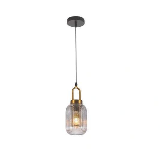 Main image of Sawyer Ribbed Fluted Reeded Maloto Lantern Clear Glass Pendant Ceiling Light E27 Gold Handled | TEKLED 150-18700