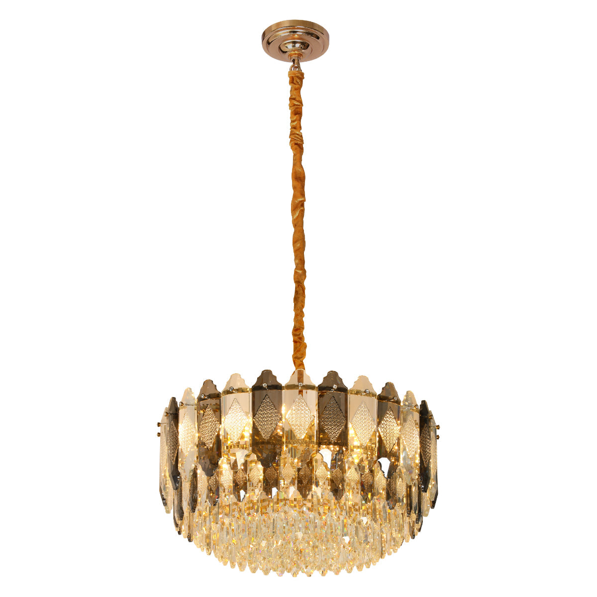 Main image of Deluxe Smoky Clear Crystal Modern Chandelier Light Gold | TEKLED 159-18003