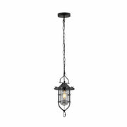 Main image of Black Nautical Industrial Caged Flat Shade Small Glass Metal Ceiling Pendant Light with E27 Fitting  | TEKLED 150-18370