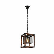 Main image of Wood Cube Black Cage Lantern Rustic Pendant Ceiling Light with E27 Fitting | TEKLED 156-19528