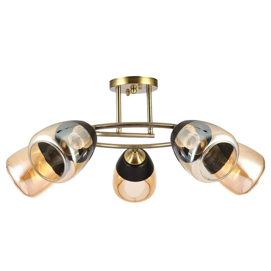 Main image of Amber Black Bell Glass Antique Brass Metal Spiral Semi Flush Ceiling Light 159-17160 | TEKLED 159-17160