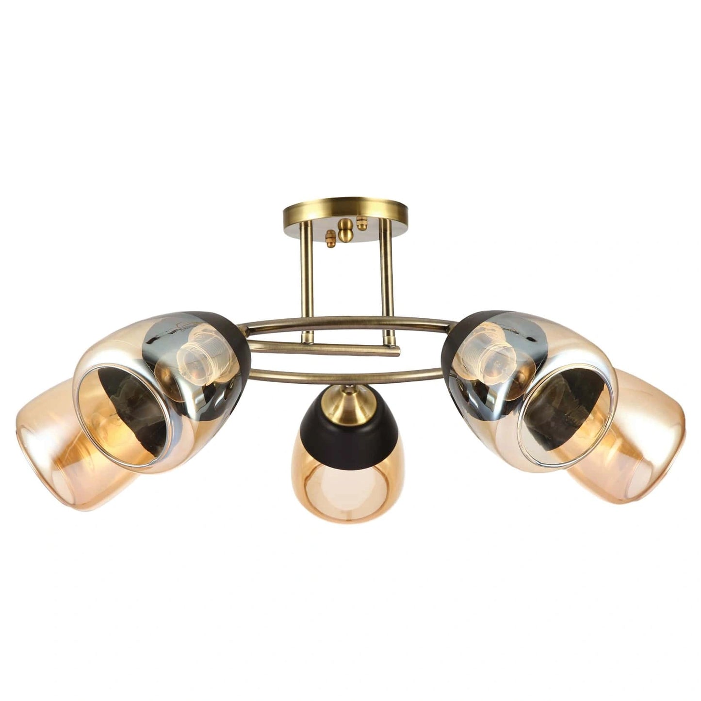 Main image of Amber Black Bell Glass Antique Brass Metal Spiral Semi Flush Ceiling Light 159-17160 | TEKLED 159-17160