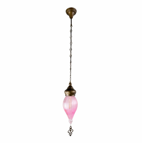 Main image of Moroccan Style Antique Brass and Pink Glass Pendant Light E27 | TEKLED 158-195584
