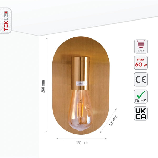 Size and specs of Gold Metal Wall Light with E27 Fitting | TEKLED 151-19736