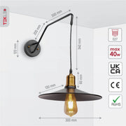 Size and specs of Black Gold Metal Suspended Wall Light with E27 Fitting | TEKLED 151-19636