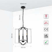 Lámpara De Techo Tipo Candelabro Rústico Nórdico Con Jaula Negra Y 3 Casquillos E14.