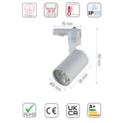 Size and specs of Diecast Tracklight Spotlight Single Line GU10 White | TEKLED 174-03992
