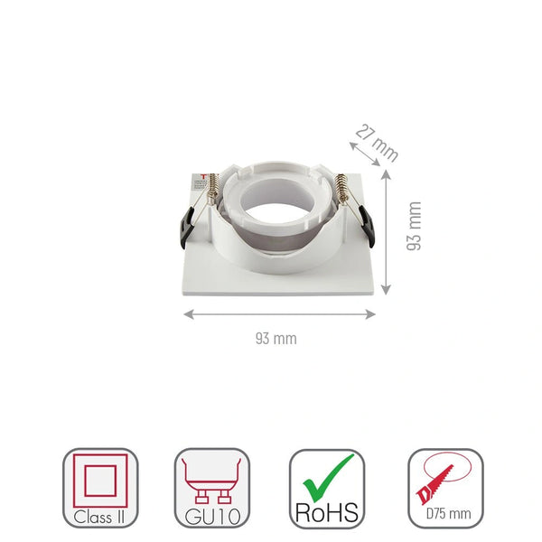 Size and specs of Rectangle Polycarbonate Tilt Recessed Downlight GU10 White or Black Single Double Triple | TEKLED 164-03023