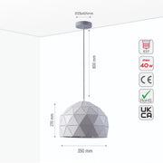 Size of Main image of White Metal Laser Cut Dome Pendant Ceiling Light Large with E27 | TEKLED 150-18114